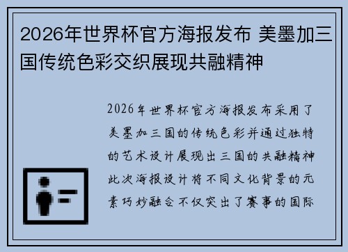2026年世界杯官方海报发布 美墨加三国传统色彩交织展现共融精神